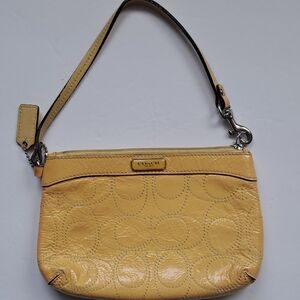 Coach Yellow Signature Leather Wristlet with Strap